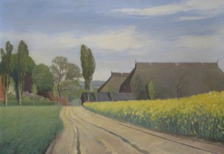 Karl Christian Klasen: Rapsfeld mit Bauernh&auml;usern. // &copy; Karl Christian Klasen Gesellschaft e.V.