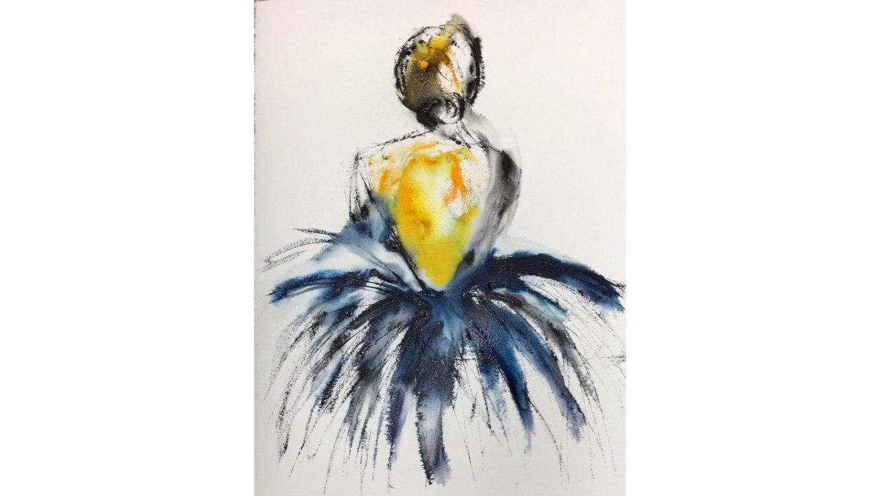 Danseres in blauw 58 x 75 cm, aquarel paletmes // © Kirsten Bunke Danseres in blauw 58 x 75 cm, aquarel paletmes // © Kirsten Bunke