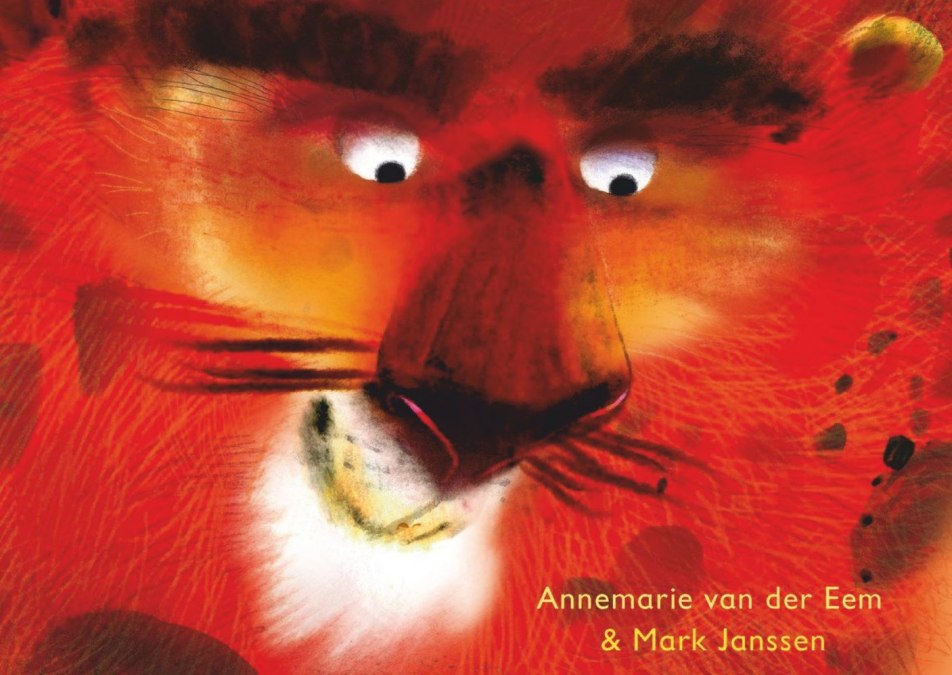 Buchcover - ein gezeichnetes L&ouml;wengesicht in den Farben rot und organge/wei&szlig;, &copy; Stadtbibliothek Stralsund