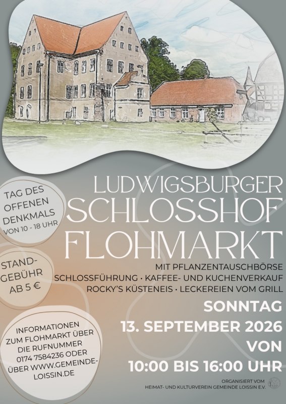 Flyer Ludwigsburger Schlosshof-Flohmarkt // © Heimat- und Kulturverein Gemeinde Loissin e.V. Flyer Ludwigsburger Schlosshof-Flohmarkt // © Heimat- und Kulturverein Gemeinde Loissin e.V.