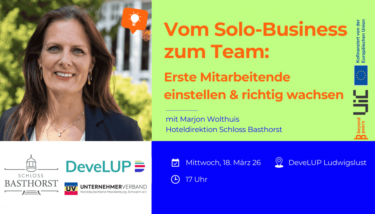 Vom Solo-Business zum Team: Erste Mitarbeitende einstellen mit Marjon Wolthuis, Hoteldirektorin von Schloss Basthorst u.a., © Schloss Basthorst Vom Solo-Business zum Team: Erste Mitarbeitende einstellen mit Marjon Wolthuis, Hoteldirektorin von Schloss Basthorst u.a., © Schloss Basthorst