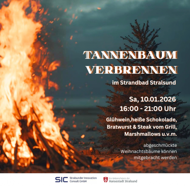 Traditionelles Tannenbaumverbrennen im Strandbad Stralsund, &copy; SIC Stralsunder Innovation Consult