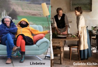 Duo Litebelew und Filmplakat Geliebte Köchin // © Carsten Büttner/Weltkino Duo Litebelew und Filmplakat Geliebte Köchin // © Carsten Büttner/Weltkino