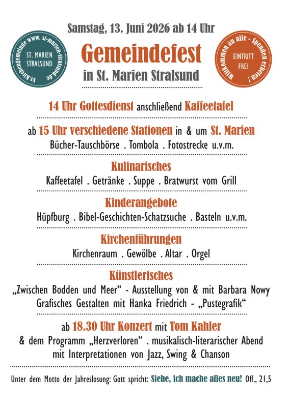 Programm Gemeindefest 13.06.2026 St. Marien Stralsund // &copy; Ev. KG St. Marien Stralsund