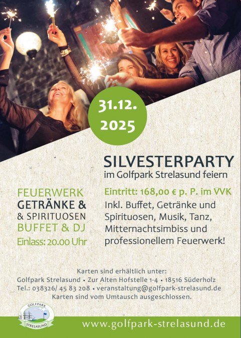Flyer Silvesterparty im Golfpark Strelasund,, © Golfpark Strelasund Flyer Silvesterparty im Golfpark Strelasund,, © Golfpark Strelasund