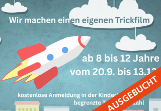 Ein Bild von einer fliegenden Rakete. Im Hintergrund sind Häuser, Wolken und der Himmel. Es stehen die Veranstaltungsdaten darauf geschrieben., © Stadtbibliothek Stralsund Ein Bild von einer fliegenden Rakete. Im Hintergrund sind Häuser, Wolken und der Himmel. Es stehen die Veranstaltungsdaten darauf geschrieben., © Stadtbibliothek Stralsund