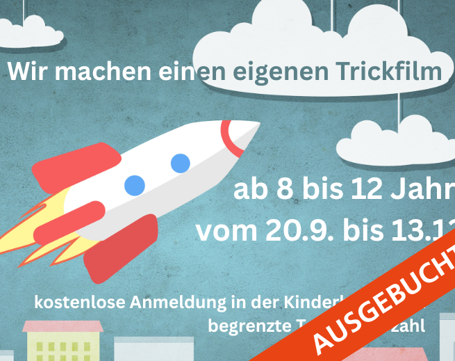 Ein Bild von einer fliegenden Rakete. Im Hintergrund sind Häuser, Wolken und der Himmel. Es stehen die Veranstaltungsdaten darauf geschrieben., © Stadtbibliothek Stralsund Ein Bild von einer fliegenden Rakete. Im Hintergrund sind Häuser, Wolken und der Himmel. Es stehen die Veranstaltungsdaten darauf geschrieben., © Stadtbibliothek Stralsund