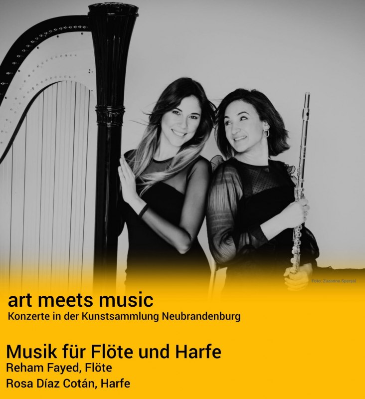 kunst ontmoet muziek - Reham Fayed, fluit / Rosa D&iacute;az Cot&aacute;n, harp // &copy; Kunstsammlung Neubrandenburg