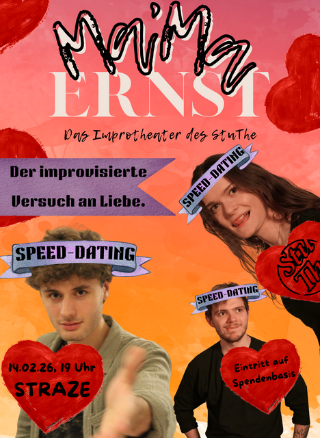 Veranstaltungsbild: Viele Herzen und 3 Menschen mit der Aufschrift "Speed-Dating", &copy; Eric Recknagel
