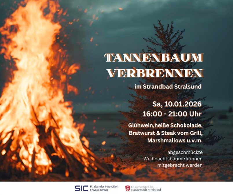 Traditionele kerstboomverbranding bij het strandbad van Stralsund, &copy; SIC Stralsunder Innovation Consult