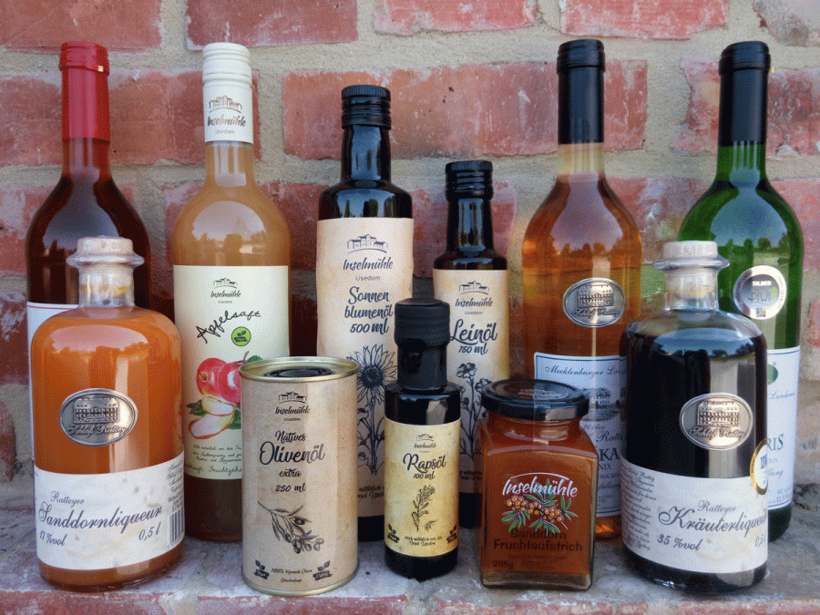 Eine Vielfalt an regionalen Produkten "Made in Usedom", © Inselmühle Usedom GmbH Eine Vielfalt an regionalen Produkten "Made in Usedom", © Inselmühle Usedom GmbH