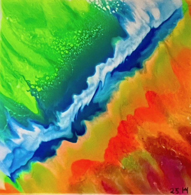 Abmessung 40x40cm; Leinwand,Keilrahmen, Acryl-Pouring mit UV, &copy; Eigenes Werk; MV-Kunst Galerie am Mammutbaum